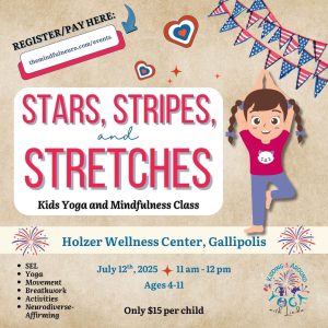 Kids yoga and mindfulness fourth of july style marketing image